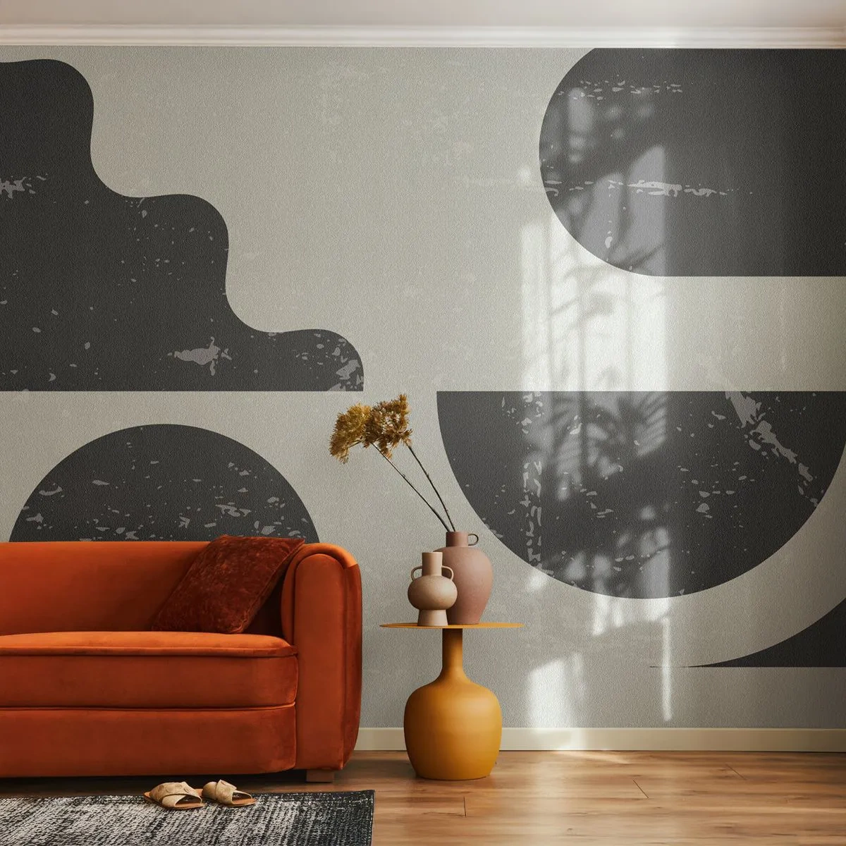 Papier Peint Photo Standard Eco - Composition dessus et dessous - Abstraction, Noir et blanc, Vieilli - 500x350 cm