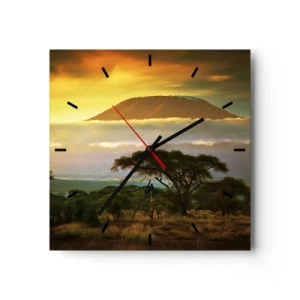 Horloge murale - Pendule murale - Paysage africain avec le Kilimandjaro au lever du soleil - 30x30cm - Un rêve de voyageur - Décoration murale moderne pour le salon et la chambre ARTTOR