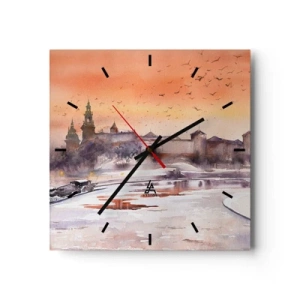 Horloge murale - Pendule murale - Coucher de soleil sur le château dans un paysage hivernal - 30x30cm - Coucher de soleil royal - Décoration murale moderne pour le salon et la chambre ARTTOR