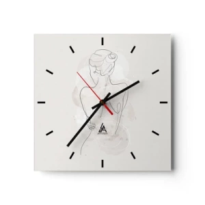 Horloge murale - Pendule murale - Un croquis minimaliste d'une silhouette féminine sur un fond clair. - 30x30cm - Comme un instrument sensible - Décoration murale moderne pour le salon et la chambre ARTTOR