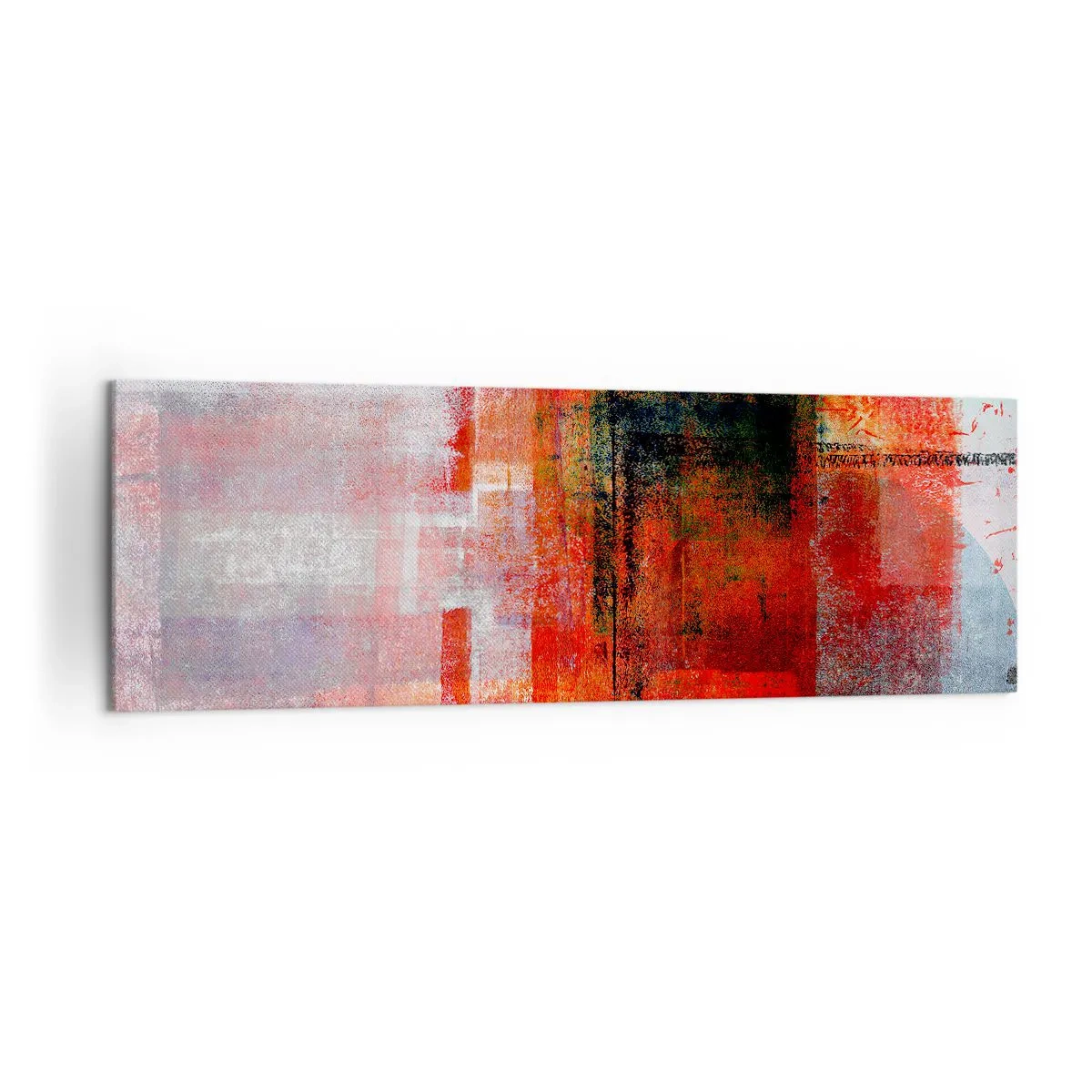 Impression sur toile - Image sur toile - Composition géométrique abstraite avec des accents rouges et oranges - 160x50cm - Composition embrasée - Décoration murale moderne pour le salon et la chambre ARTTOR