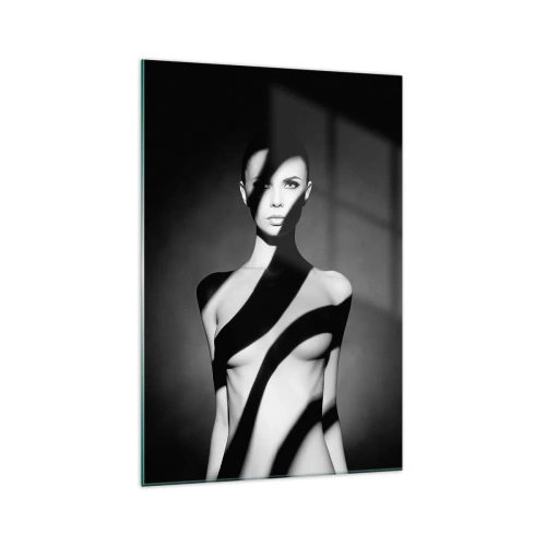 Impression sur verre - Image sur verre - Portrait noir et blanc d'une femme dans l'ombre et la lumière - 70x100cm - Dans la brillance et l'ombre - Décoration murale moderne pour le salon et la chambre ARTTOR