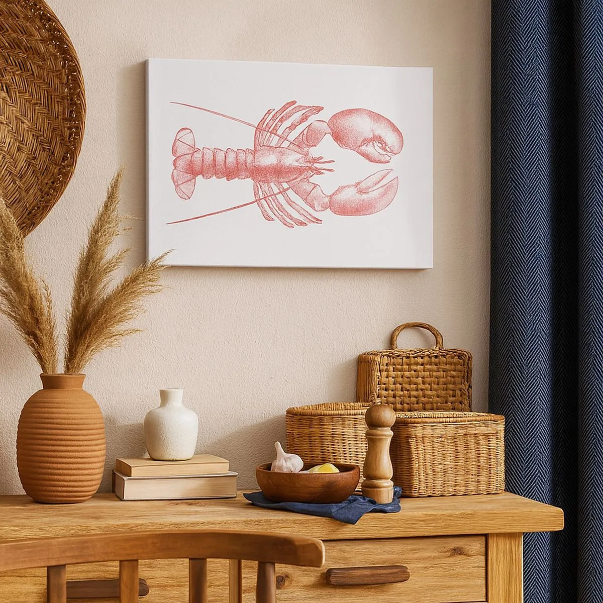 Impression sur toile - Image sur toile - Dessin d'un homard dans une teinte rouge - 70x50cm - Un homard digne d'Homère - Décoration murale moderne pour le salon et la chambre ARTTOR