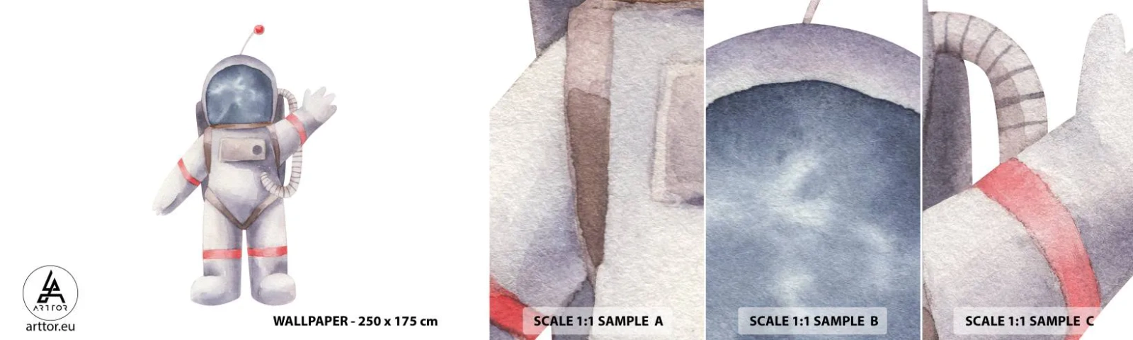 Échantillon De Papier Peint Standard Eco - C'est tout pour le moment! - Astronaute, Enfants, Minimalisme - 100x30 cm