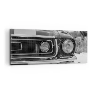Impression sur toile - Image sur toile - Capot de voiture classique noir et blanc - 120x50cm - Conduire dur - Décoration murale moderne pour le salon et la chambre ARTTOR