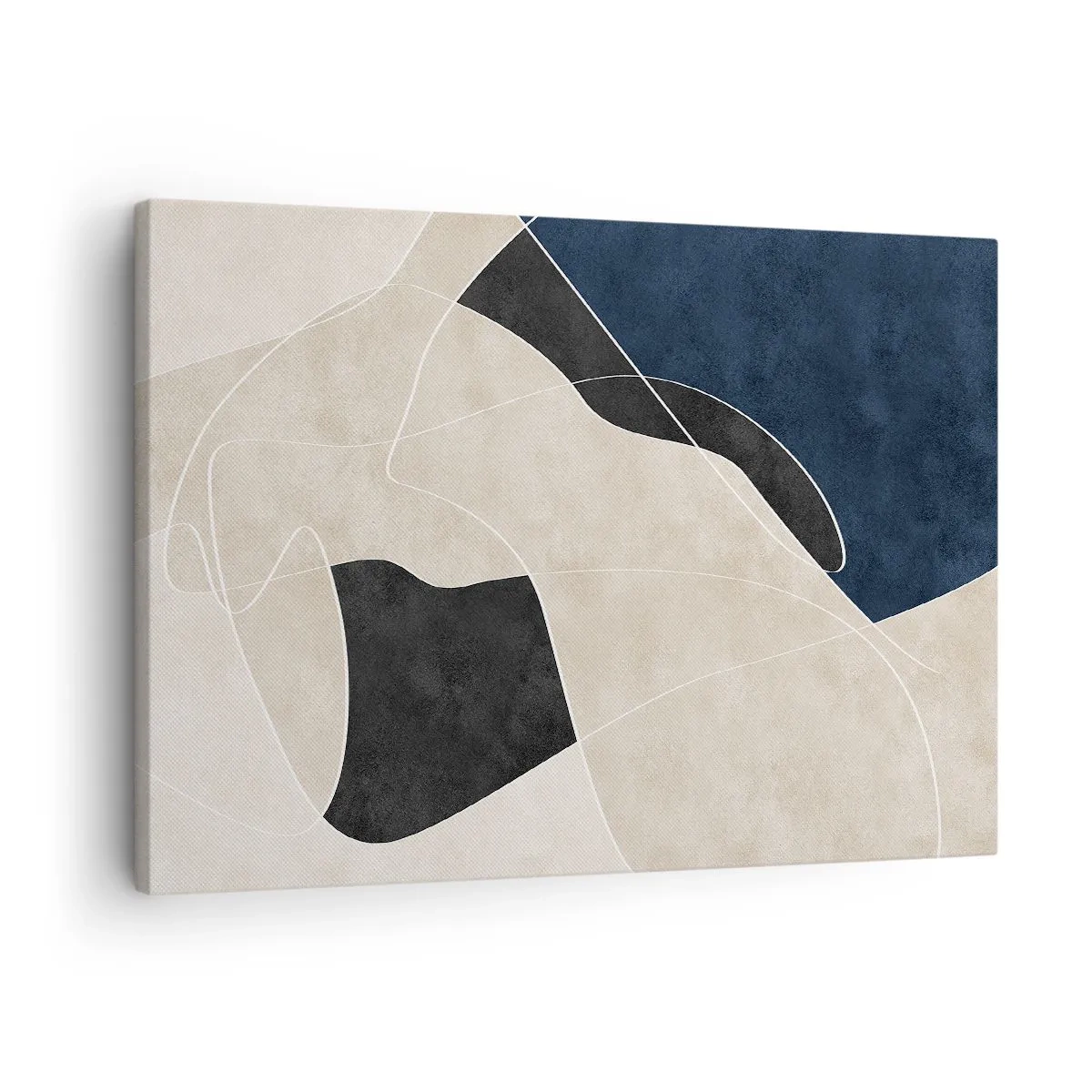 Impression sur toile - Image sur toile - Abstraction géométrique dans les tons beige et bleu marine - 70x50cm - Composition abstraite - contraste de couleurs - Décoration murale moderne pour le salon et la chambre ARTTOR