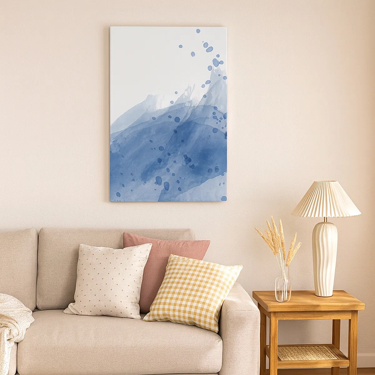Impression sur toile - Image sur toile - Taches et stries abstraites dans des tons de bleu - 50x70cm - Tulle bleu - Décoration murale moderne pour le salon et la chambre ARTTOR
