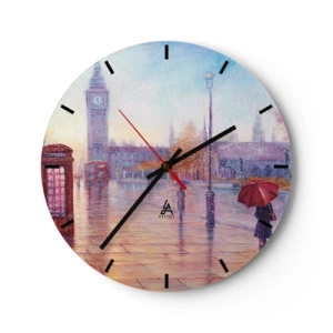 Horloge murale - Pendule murale - Un paysage urbain pittoresque avec Big Ben et un parapluie rouge - 30x30cm - Jour automnal londonien - Décoration murale moderne pour le salon, la cuisine et la chambre ARTTOR