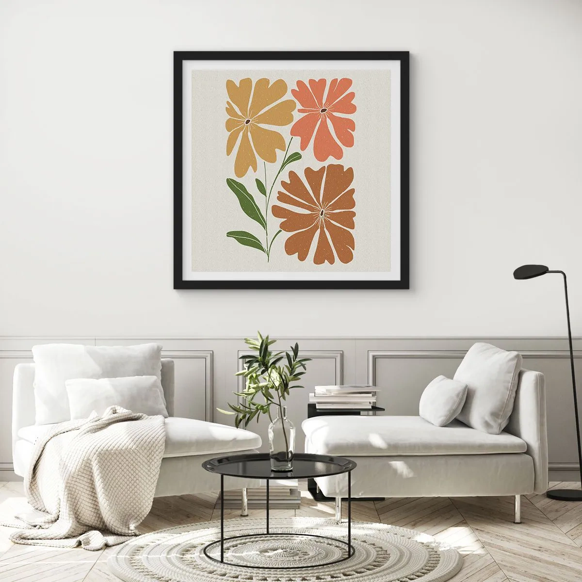 Affiche dans un cadre noir - Poster - Nature et géométrie - 60x60 cm