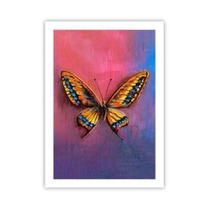 Affiche - Poster - Un papillon coloré sur un fond artistique aux couleurs intenses. - 50x70cm - Un joyau de la nature - Décoration murale moderne pour le salon et la chambre ARTTOR