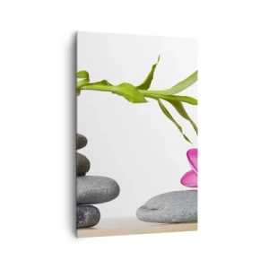 Impression sur toile - Image sur toile - Bambou et fleur rose sur pierres de style zen - 80x120cm - Couleurs de la vie et de la durée - Décoration murale moderne pour le salon et la chambre ARTTOR