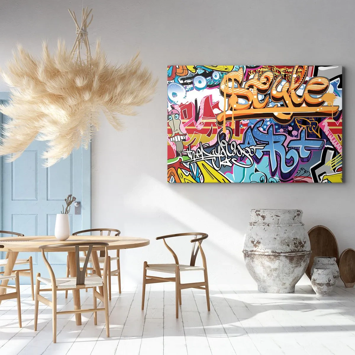 Impression sur toile - Image sur toile - Graffitis colorés avec inscriptions et illustrations dynamiques - 100x70cm - Fresques, fresques, fresques… - Décoration murale moderne pour le salon et la chambre ARTTOR