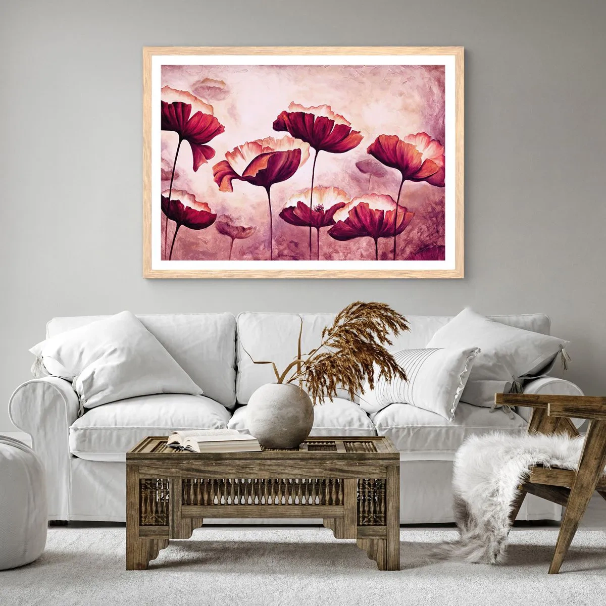 Affiche dans un chêne clair - Poster - Pétale rouge et blanc - 40x30 cm