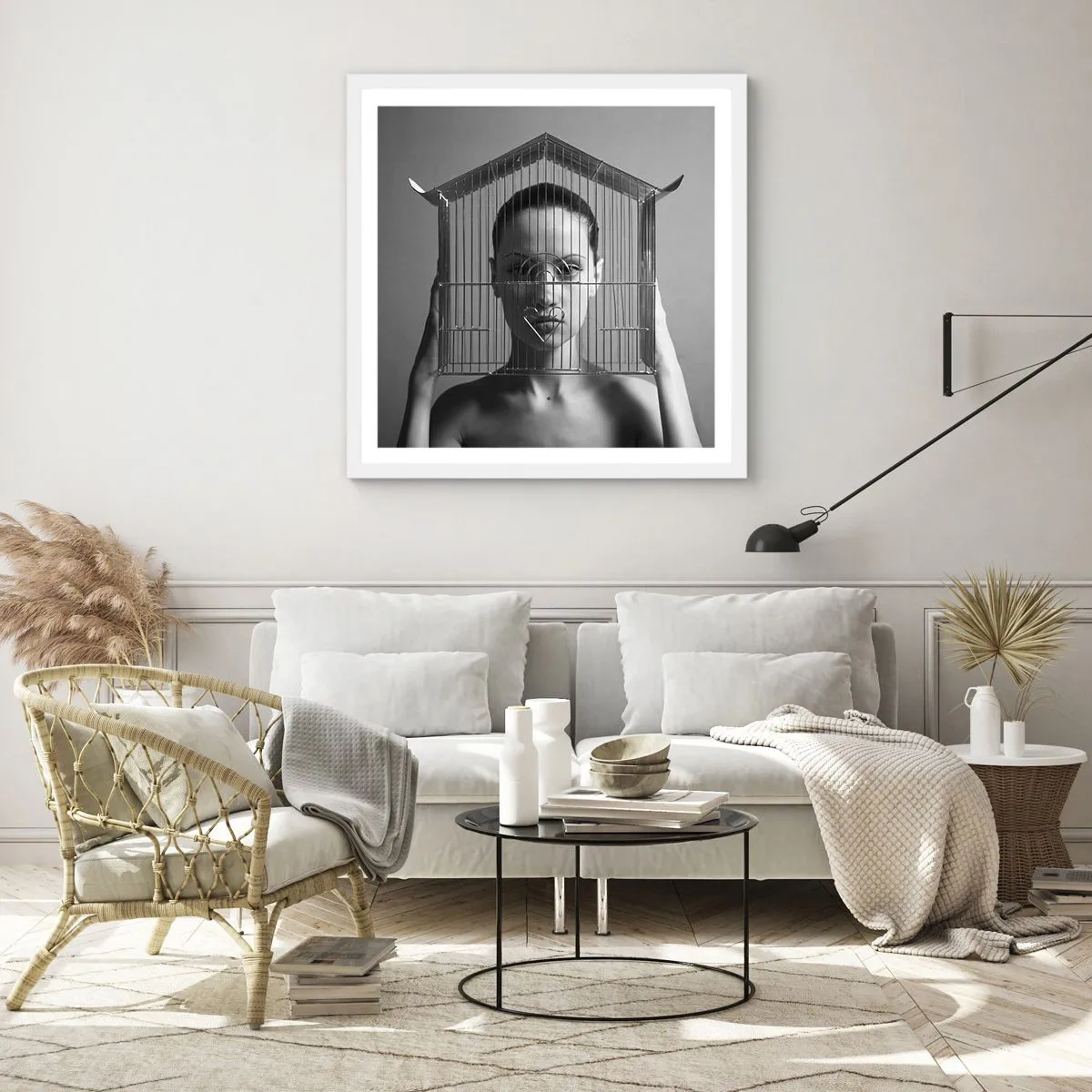 Affiche dans un cadre blanc - Poster - Portrait un peu surréaliste - 50x50 cm