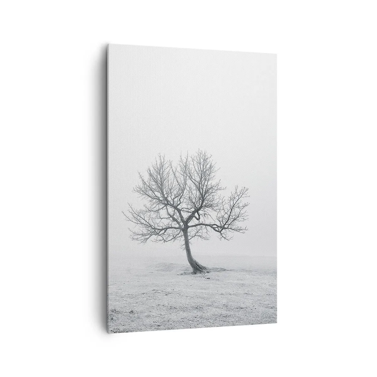 Impression sur toile - Image sur toile - Un arbre solitaire dans le brouillard hivernal dans un champ vide - 80x120cm - Contre le néant - Décoration murale moderne pour le salon et la chambre ARTTOR