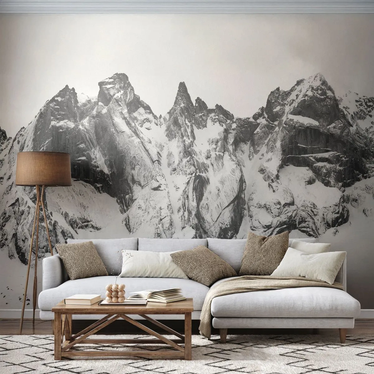 Papier Peint Photo Premium Sand - Montagnes rocheuses noires et blanches couvertes de neige - 100x70cm - Crête dangereuse de granit - Décoration murale moderne pour le salon et la chambre ARTTOR