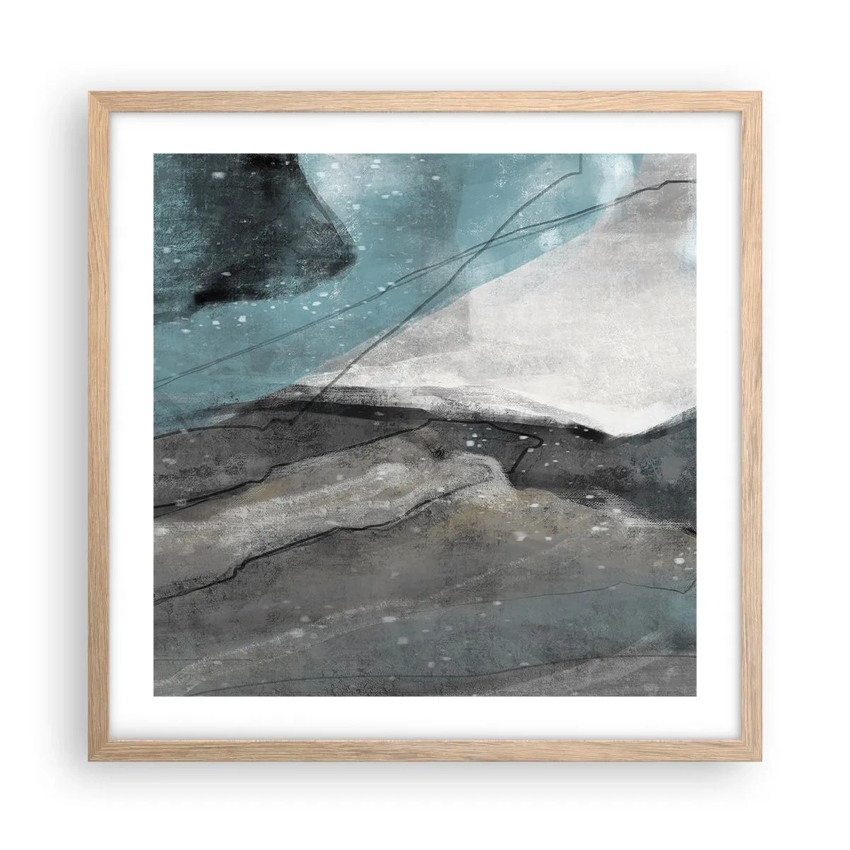 Affiche dans un chêne clair - Poster - Résumé : roches et glace - 50x50 cm