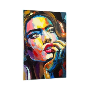 Impression sur verre - Image sur verre - Portrait coloré d'une femme dans le style expressionniste - 70x100cm - Les rêves volent dans le ciel comme des oiseaux - Décoration murale moderne pour le salon et la chambre ARTTOR