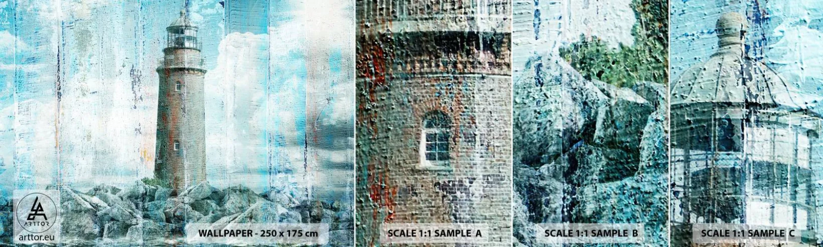 Échantillon De Papier Peint Standard Eco - Sur du vieux bois - Abstraction, Phare, Mer - 100x30 cm