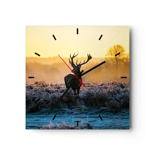 Horloge murale - Pendule murale - Un cerf dans une clairière gelée au lever du soleil - 30x30cm - Couronné pour sa succession - Décoration murale moderne pour le salon et la chambre ARTTOR