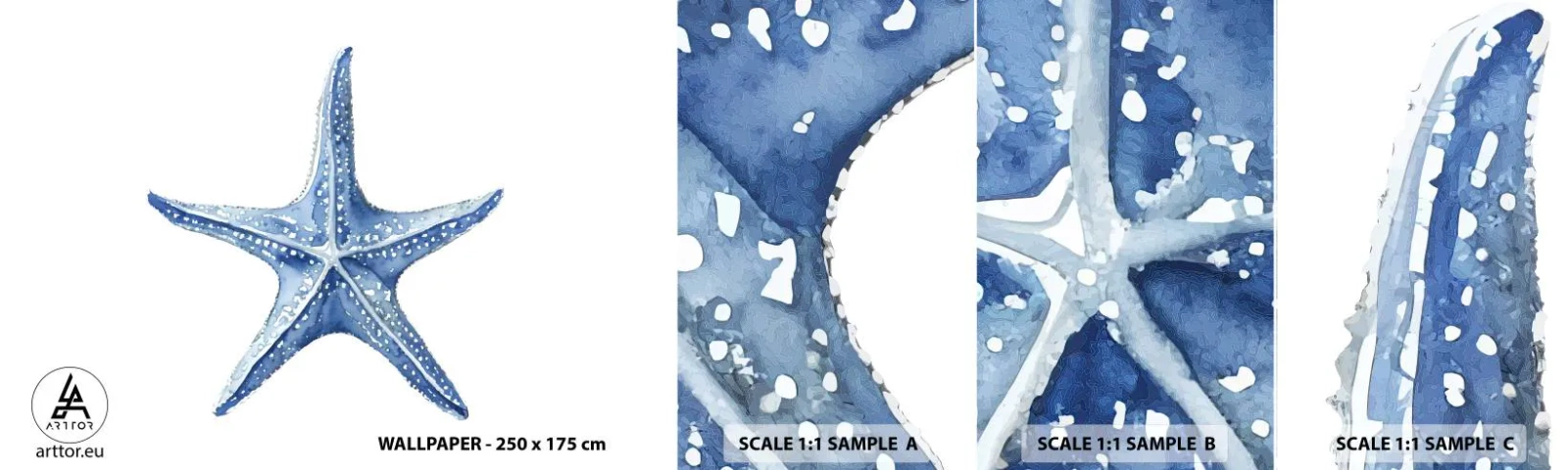 Échantillon De Papier Peint Standard Eco - Étoile de mer - Étoile de mer, Bord de mer, récif de corail - 100x30 cm