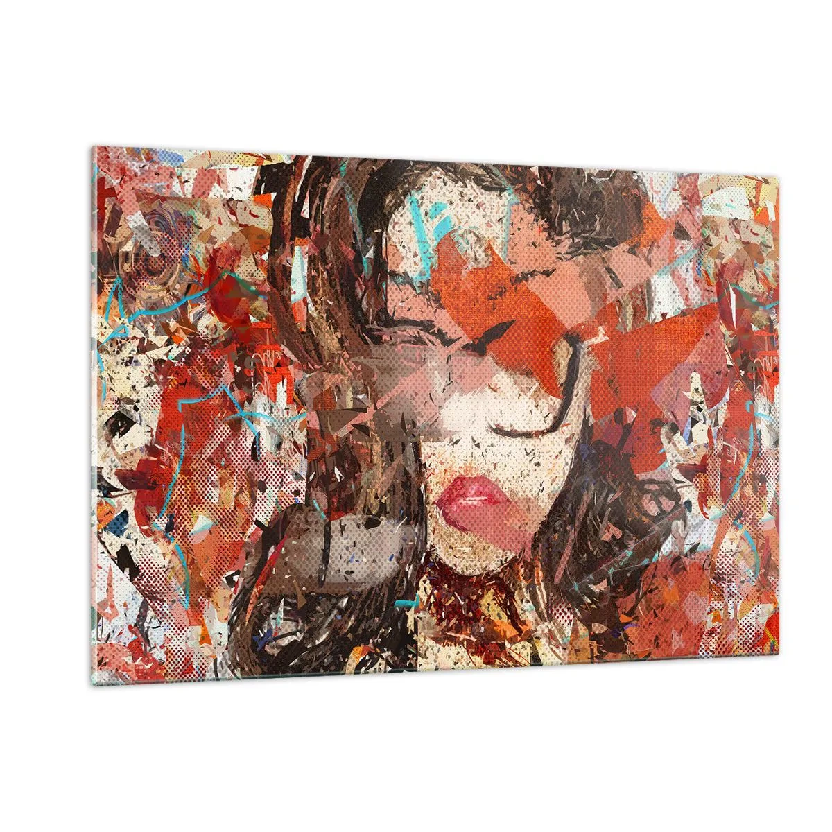 Impression sur verre - Image sur verre - Portrait abstrait d'une femme dans les tons de rouge et de beige - 120x80cm - Personne ne sait ce que tu es vraiment - Décoration murale moderne pour le salon et la chambre ARTTOR