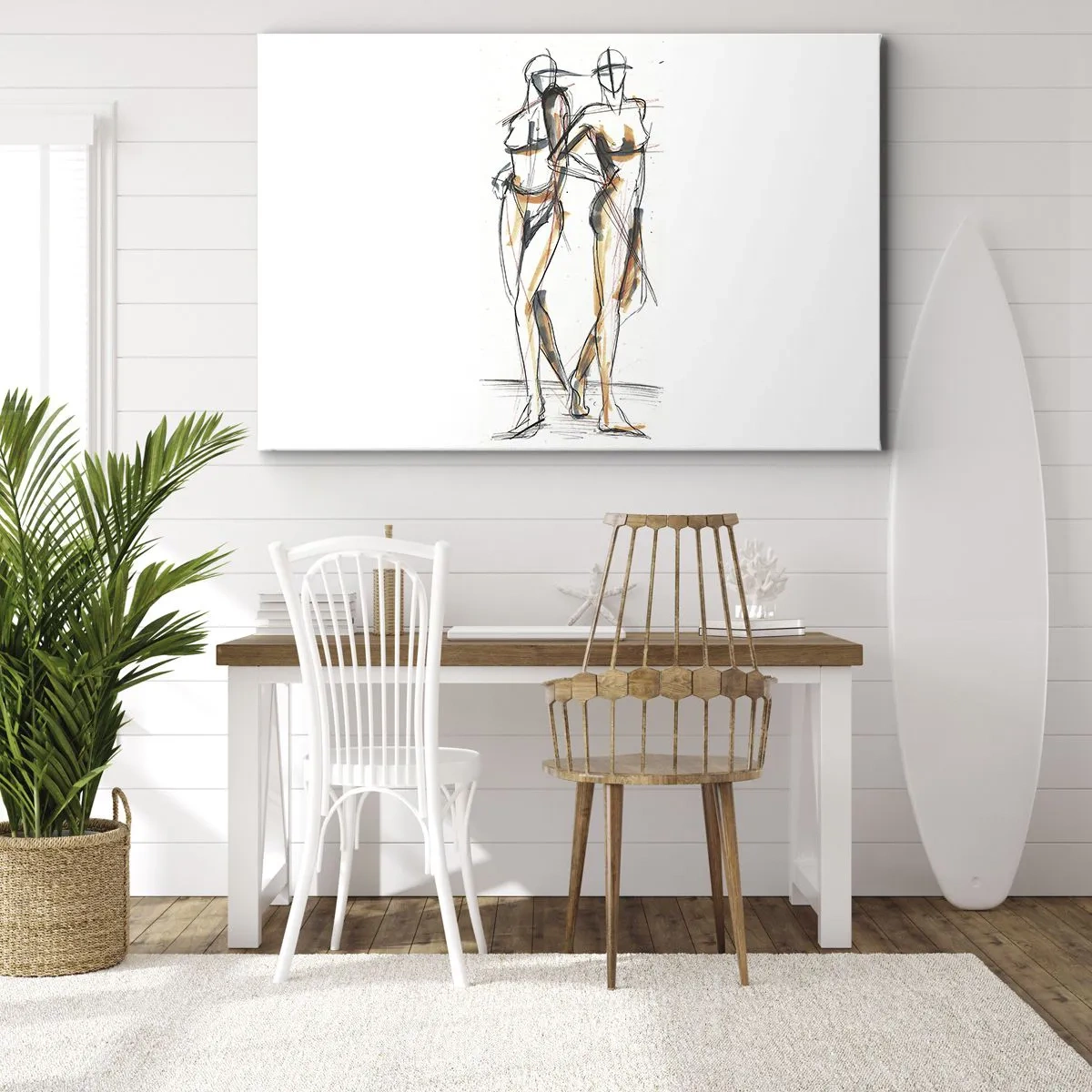 Impression sur toile - Image sur toile - Croquis artistique de deux silhouettes sur fond blanc - 100x70cm - Étude de la grâce - Décoration murale moderne pour le salon et la chambre ARTTOR