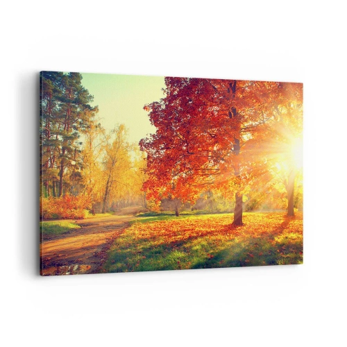 Impression sur toile - Image sur toile - Parc d'automne illuminé par la lumière du soleil - 120x80cm - Le roux est beau - Décoration murale moderne pour le salon et la chambre ARTTOR