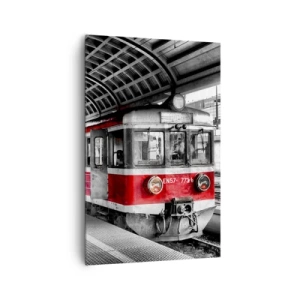 Impression sur toile - Image sur toile - Train rouge à la gare sous un toit - 80x120cm - C'est peut-être le voyage de votre vie ? - Décoration murale moderne pour le salon et la chambre ARTTOR