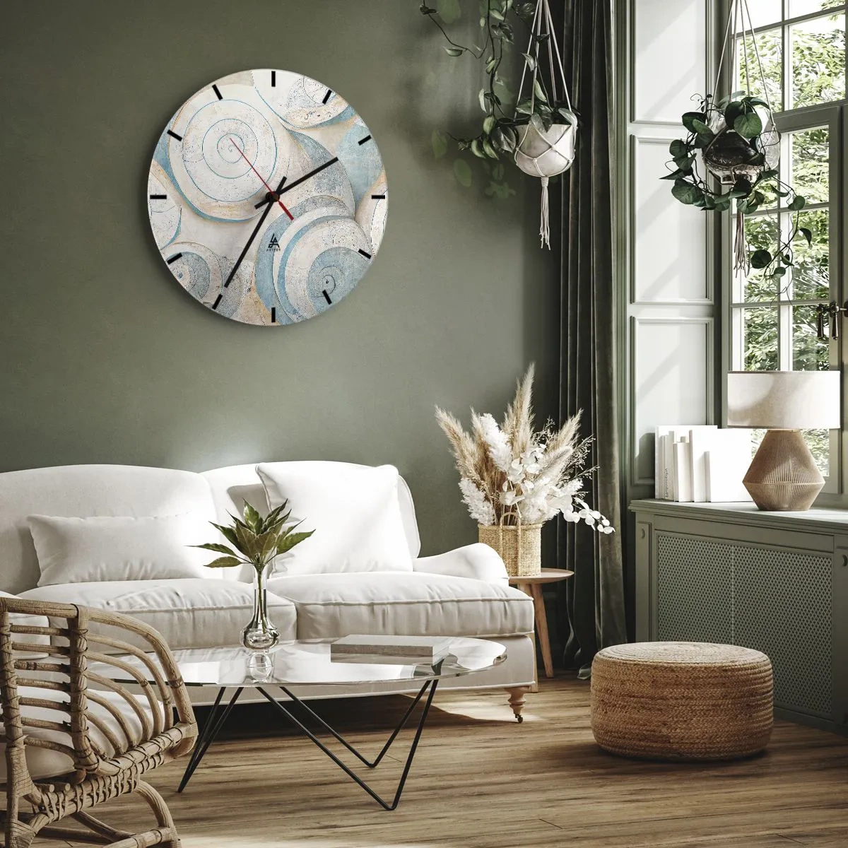 Horloge murale - Pendule murale - Spirales artistiques de style coquillage dans des tons de bleu et de beige - 30x30cm - Que cache la coque ? - Décoration murale moderne pour le salon, la cuisine et la chambre ARTTOR