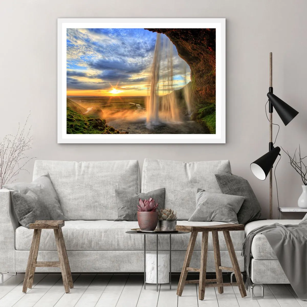 Affiche dans un cadre blanc - Poster - Le monde derrière un voile de gouttes - 91x61 cm