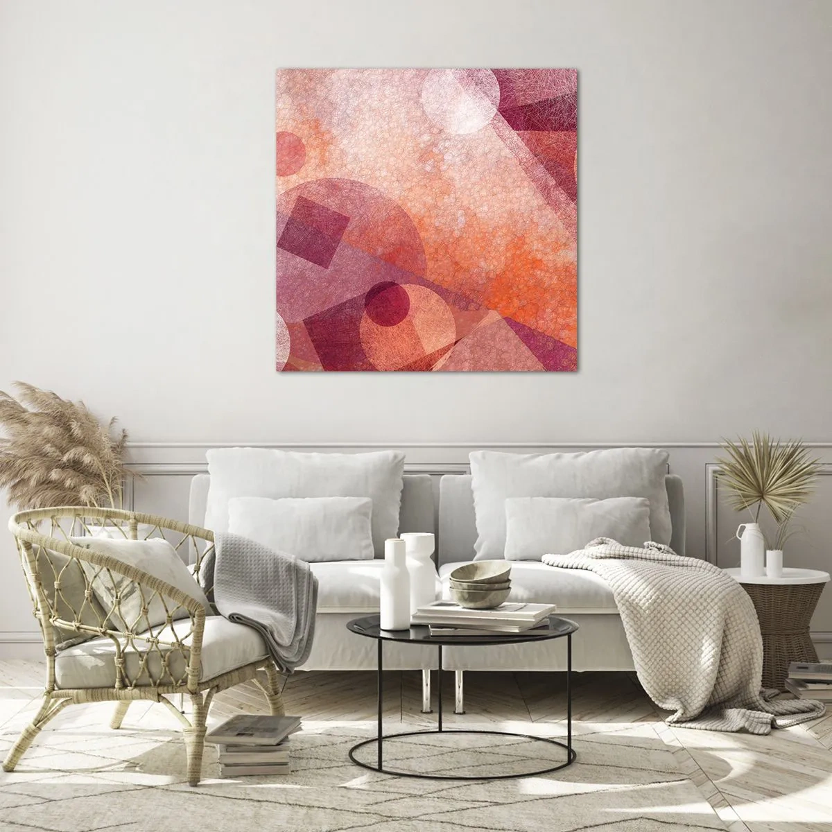 Impression sur verre - Image sur verre - Transformations géométriques en rose - 30x30 cm