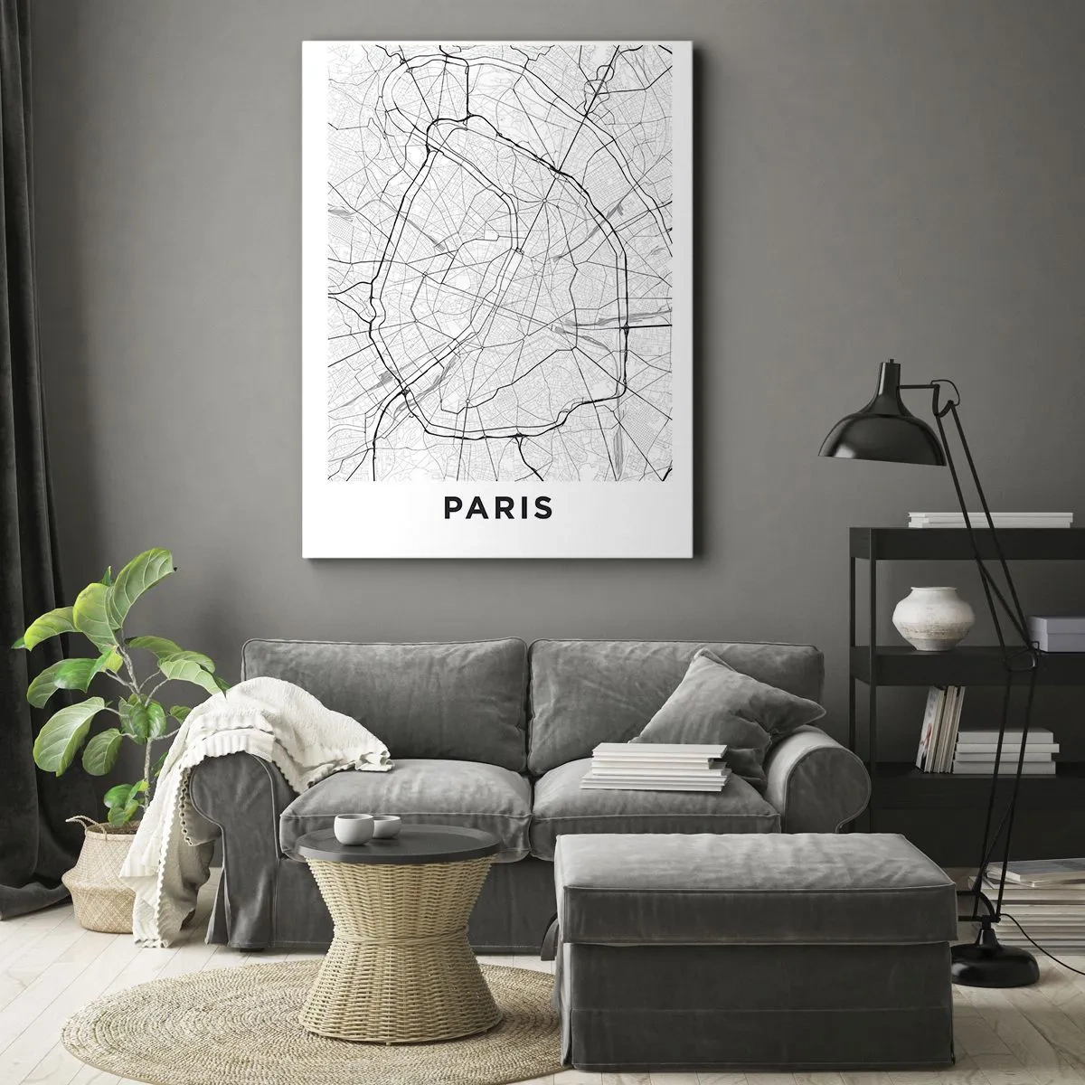 Impression sur toile - Image sur toile - Plan de ville minimaliste en noir et blanc - 50x70cm - Fleur de Paris - Décoration murale moderne pour le salon et la chambre ARTTOR