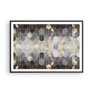 Affiche dans un cadre noir - Poster - Motif géométrique dans des tons dorés - 100x70cm - Composition de diamants - Décoration murale moderne pour le salon et la chambre ARTTOR
