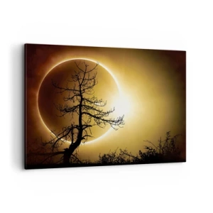 Impression sur toile - Image sur toile - Éclipse solaire avec une silhouette d'arbre au premier plan - 100x70cm - Éclipse totale - Décoration murale moderne pour le salon et la chambre ARTTOR