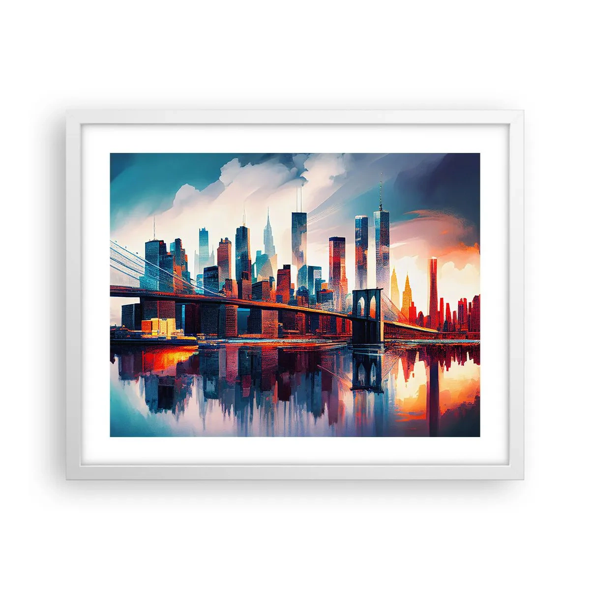 Affiche dans un cadre blanc - Poster - New York onirique - 50x40 cm