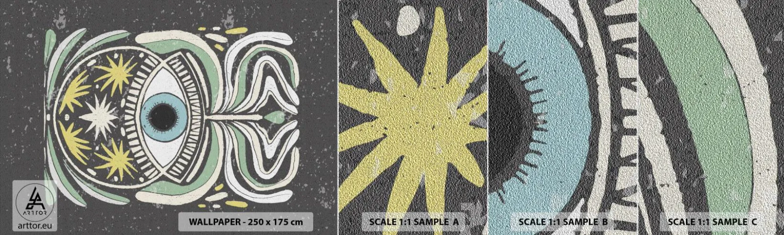 Échantillon de Papier Peint Premium Sand - Rituels tribaux - Bohème, Œil, Pastel - 100x30 cm