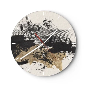 Horloge murale - Pendule murale - Composition abstraite de noir, d'or et de blanc - 30x30cm - Composer avec passion - Décoration murale moderne pour le salon, la cuisine et la chambre ARTTOR
