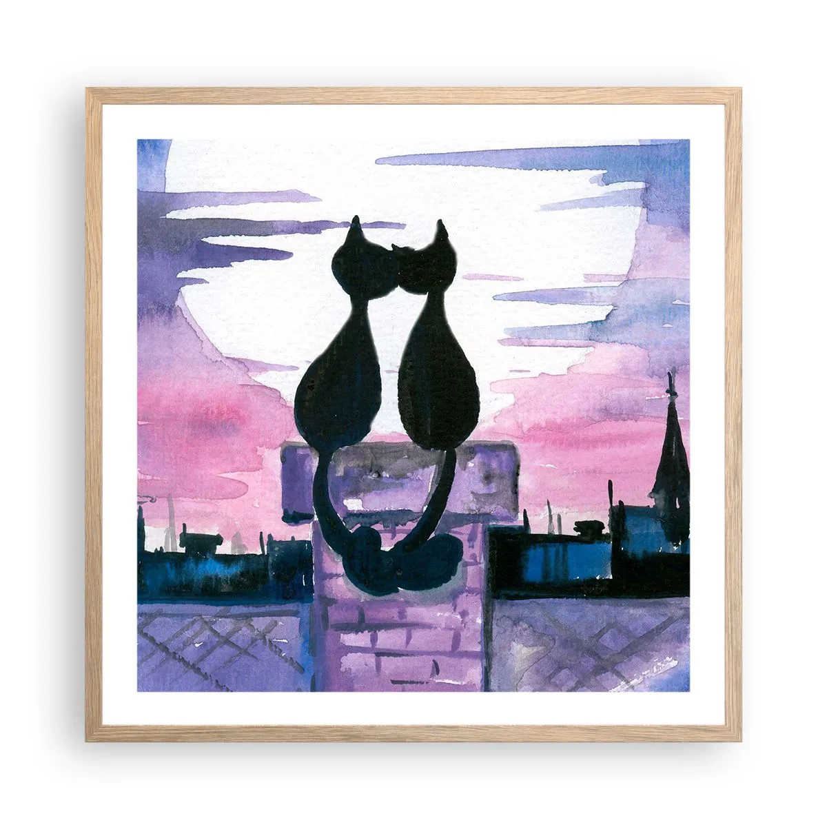 Affiche dans un chêne clair - Poster - Rendez-vous sous la lune - 60x60 cm