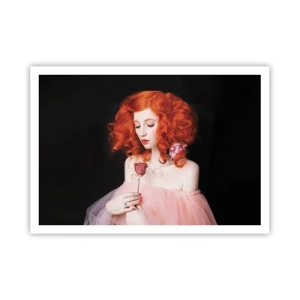 Affiche - Poster - Une femme aux cheveux roux tenant une rose - 100x70cm - De style baroque - Décoration murale moderne pour le salon et la chambre ARTTOR
