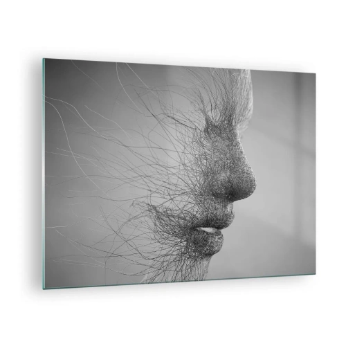 Impression sur verre - Image sur verre - Profil de visage abstrait noir et blanc avec des lignes - 70x50cm - L'esprit du vent - Décoration murale moderne pour le salon et la chambre ARTTOR