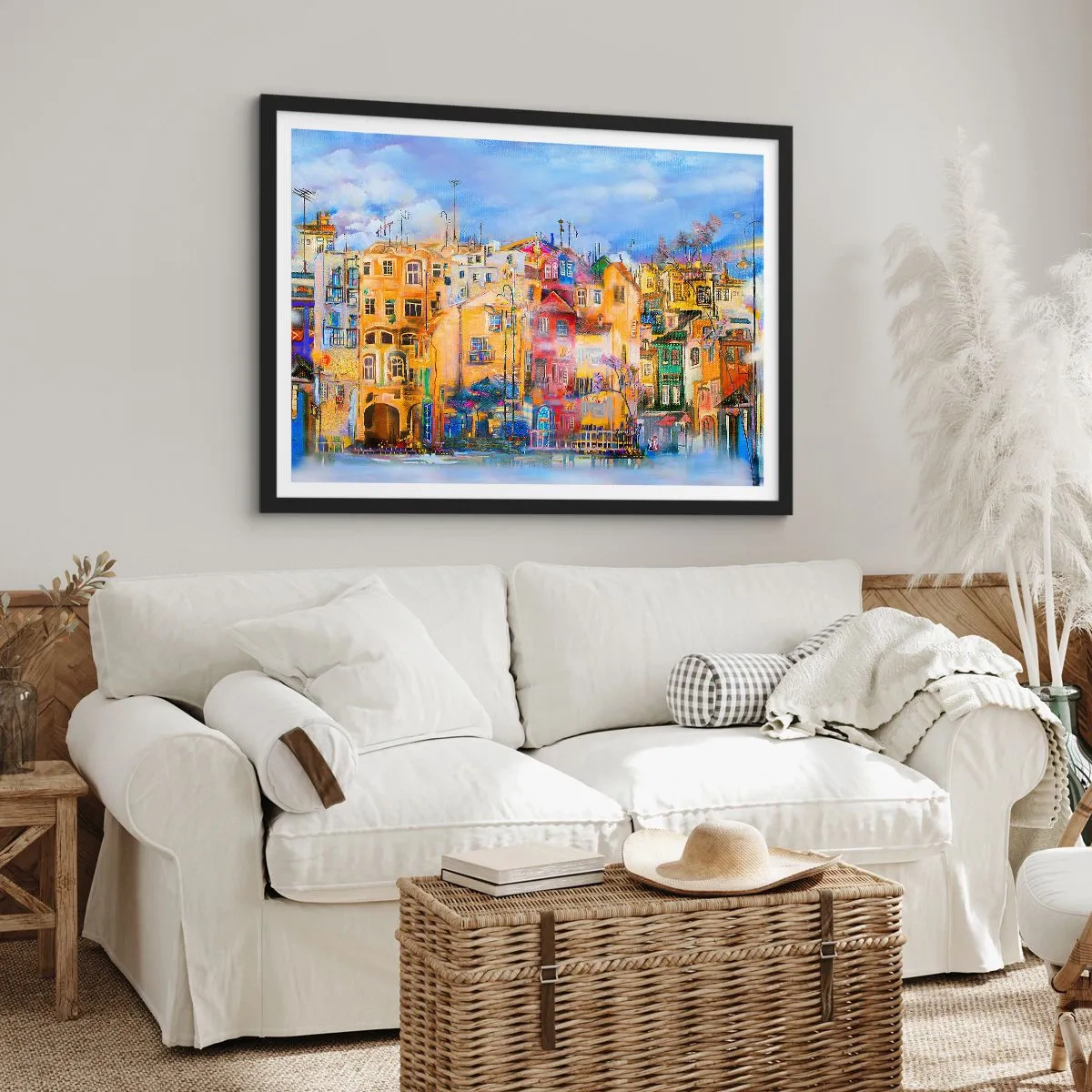 Affiche dans un cadre noir - Poster - Bâtiments urbains colorés dans un style artistique - 70x50cm - Nous sommes ensemble - Décoration murale moderne pour le salon et la chambre ARTTOR