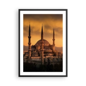 Affiche dans un cadre noir - Poster - Mosquée au coucher du soleil avec des couleurs chaudes - 50x70cm - Dieu est grand - Décoration murale moderne pour le salon et la chambre ARTTOR