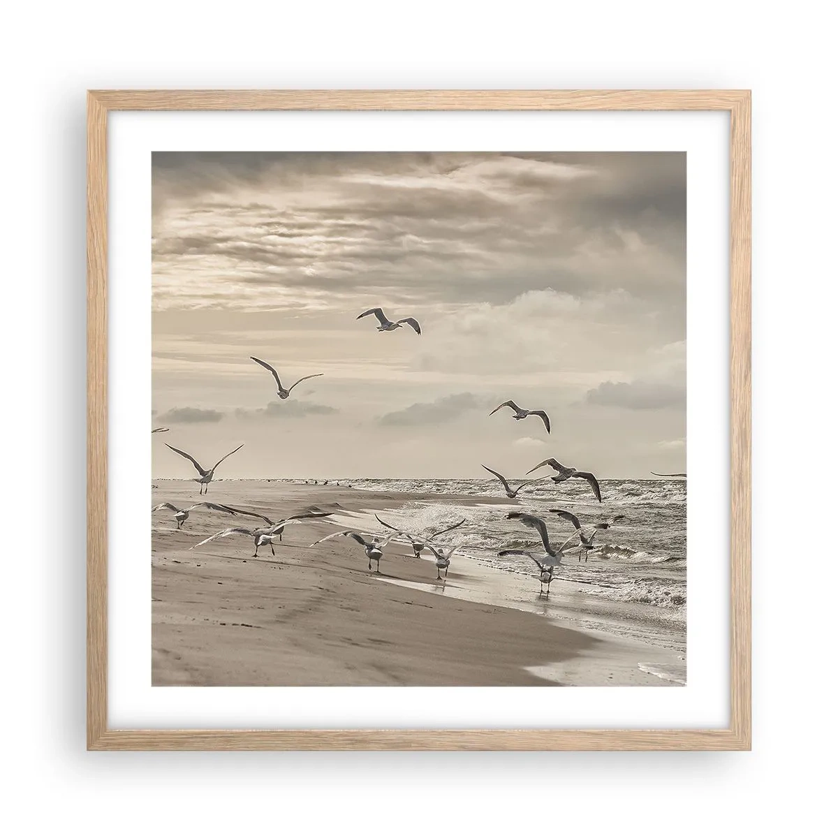 Affiche dans un chêne clair - Poster - Le bruit de la mer, le chant des oiseaux - 50x50 cm