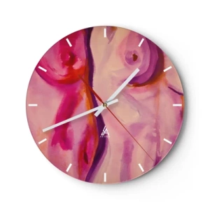 Horloge murale - Pendule murale - Formes abstraites artistiques dans des tons de rose et de rouge - 30x30cm - Ode à la féminité - Décoration murale moderne pour le salon, la cuisine et la chambre ARTTOR