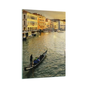 Impression sur verre - Image sur verre - Coucher de soleil sur un canal de Venise avec des gondoles - 50x70cm - Du côté ensoleillé de la rue - Décoration murale moderne pour le salon et la chambre ARTTOR