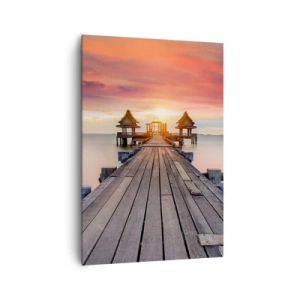 Impression sur toile - Image sur toile - Jetée en bois menant aux belvédères au coucher du soleil - 70x100cm - L'Ouest à l'Est - Décoration murale moderne pour le salon et la chambre ARTTOR