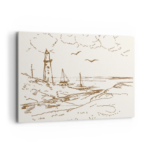 Impression sur toile - Image sur toile - Croquis d'un phare surplombant la mer - 100x70cm - Esquisse de souvenirs d'été - Décoration murale moderne pour le salon et la chambre ARTTOR