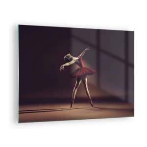 Impression sur verre - Image sur verre - Une ballerine en robe rouge dans une pose dynamique - 70x50cm - Une danseuse étoile - Décoration murale moderne pour le salon et la chambre ARTTOR