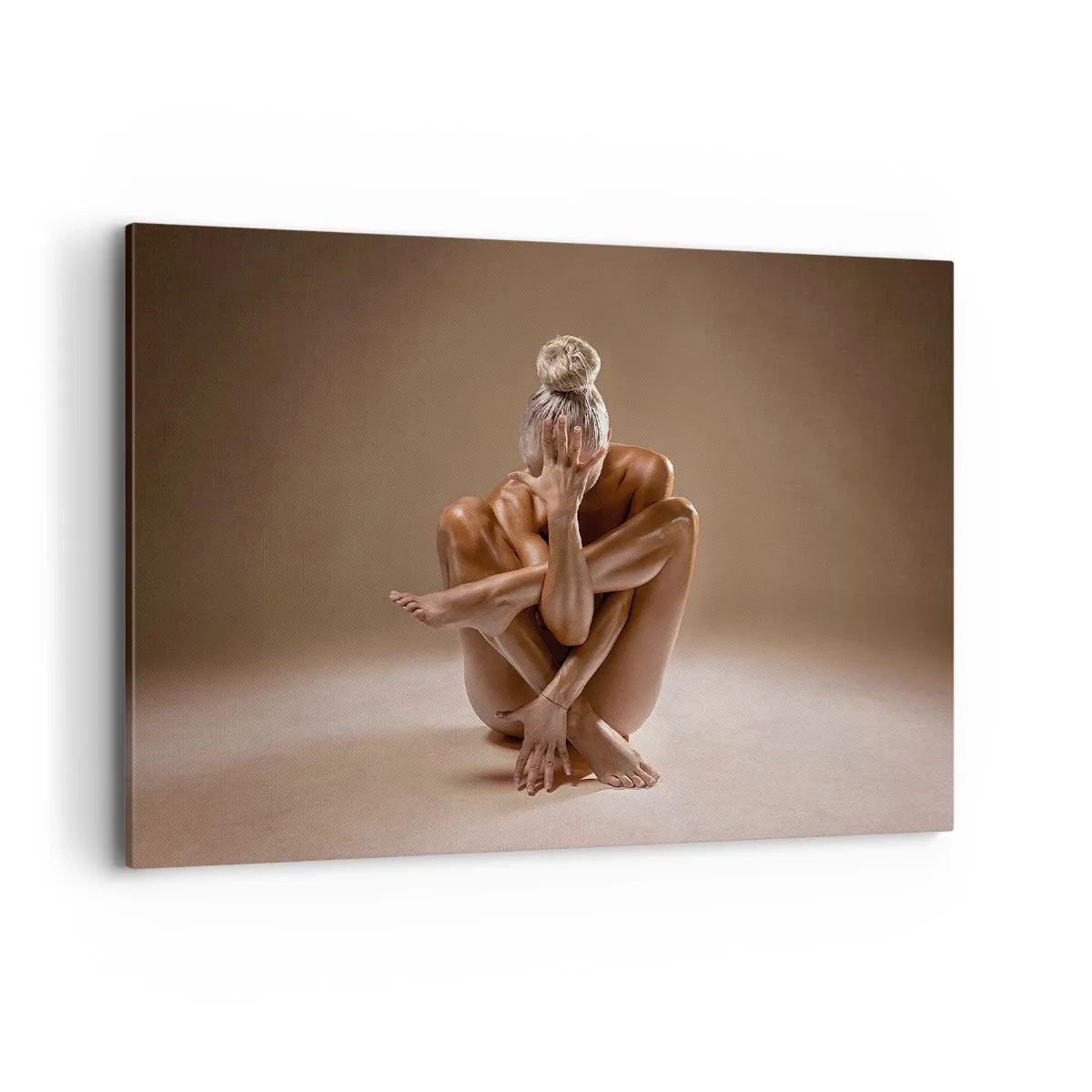 Impression sur toile - Image sur toile - Silhouette artistique d'une femme sur fond beige - 100x70cm - Unité du corps et de l'âme - Décoration murale moderne pour le salon et la chambre ARTTOR